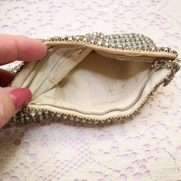 Antique 1920s Art Deco Rhinestone Pouch Czechoslovakia Glamorous Evening Bag Wri - Picture 8 of 13
